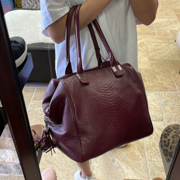 Celine Dion Elegy Snake Embossed Large Leather Satchel - Picture 13 of 13